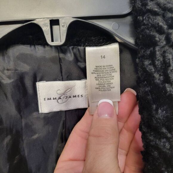 Emma James Jacket SZ 14 Black Crushed Velvet Cropped Whimsygoth Fairy Glam Retro - Picture 6 of 7